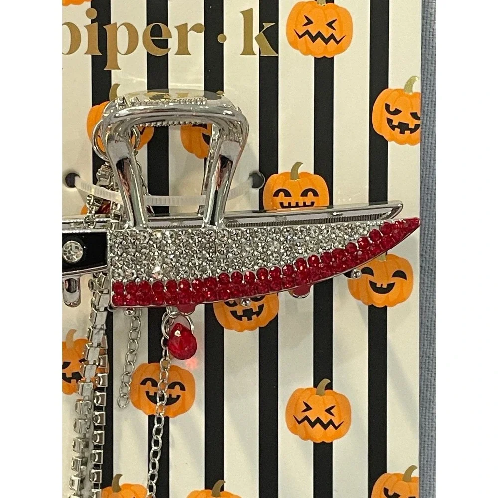 NEW Piper K - Silver Colored Metal Hair Claw Clip - Halloween Rhinestone Knife